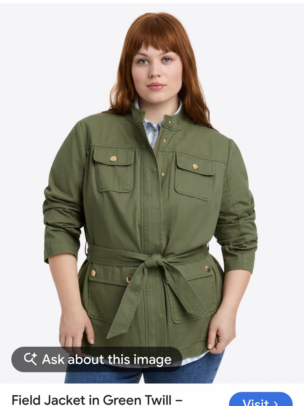 Sz M⭐️New Cream Berta Cotton Twill Olive Belted Utility Jacket PTP 21”